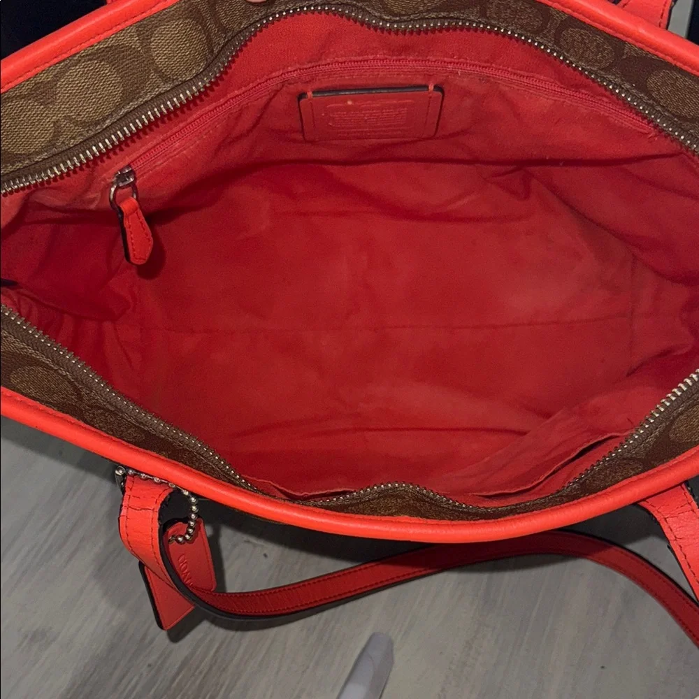 Coach Brown and Coral 🪸 Signature Tote Bag